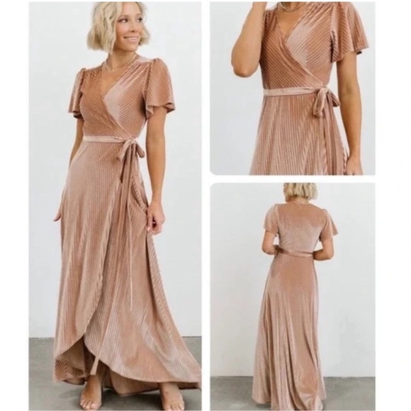 BALTIC BORN Women’s Andi Ribbed Velvet Wrap Dress Maxi Champagne Wedding XXL - Picture 4 of 17